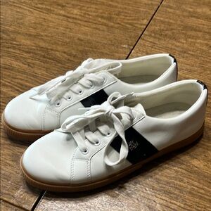Ralph Lauren women’s leather White Sneakers with Black Stripe
